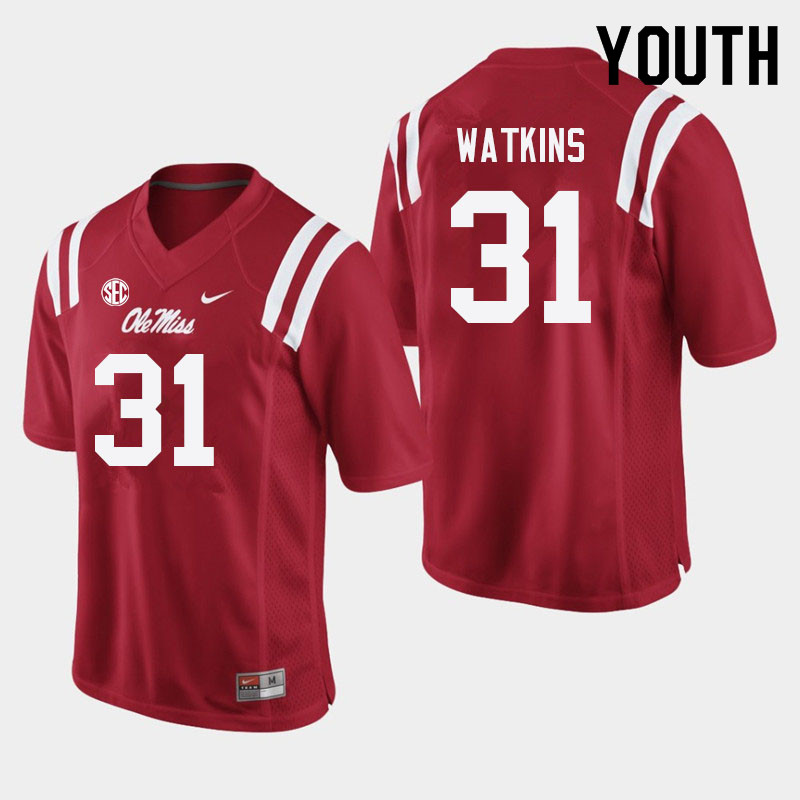 Youth #31 Austin Watkins Ole Miss Rebels College Football Jerseys Sale-Red